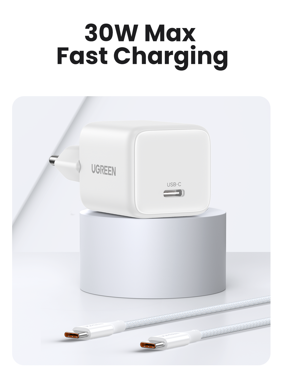 UGREEN GaN 30W Chargeur rapide USB-C + Câble 60W (White)
