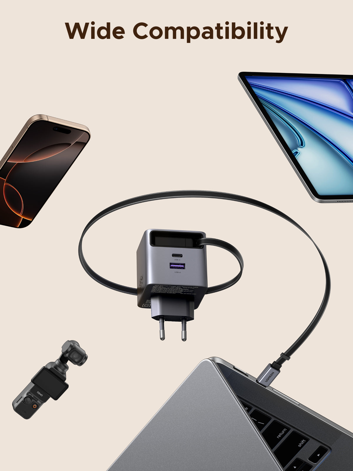 UGREEN GaN 65W Fast Charger USB-C RETRACTABLE