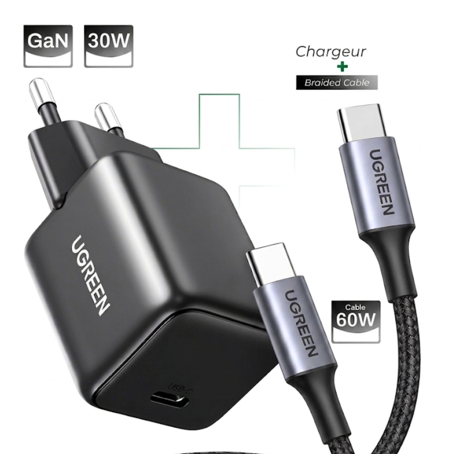 Pack Chargeur GaN 30W + Cable Braide 60W