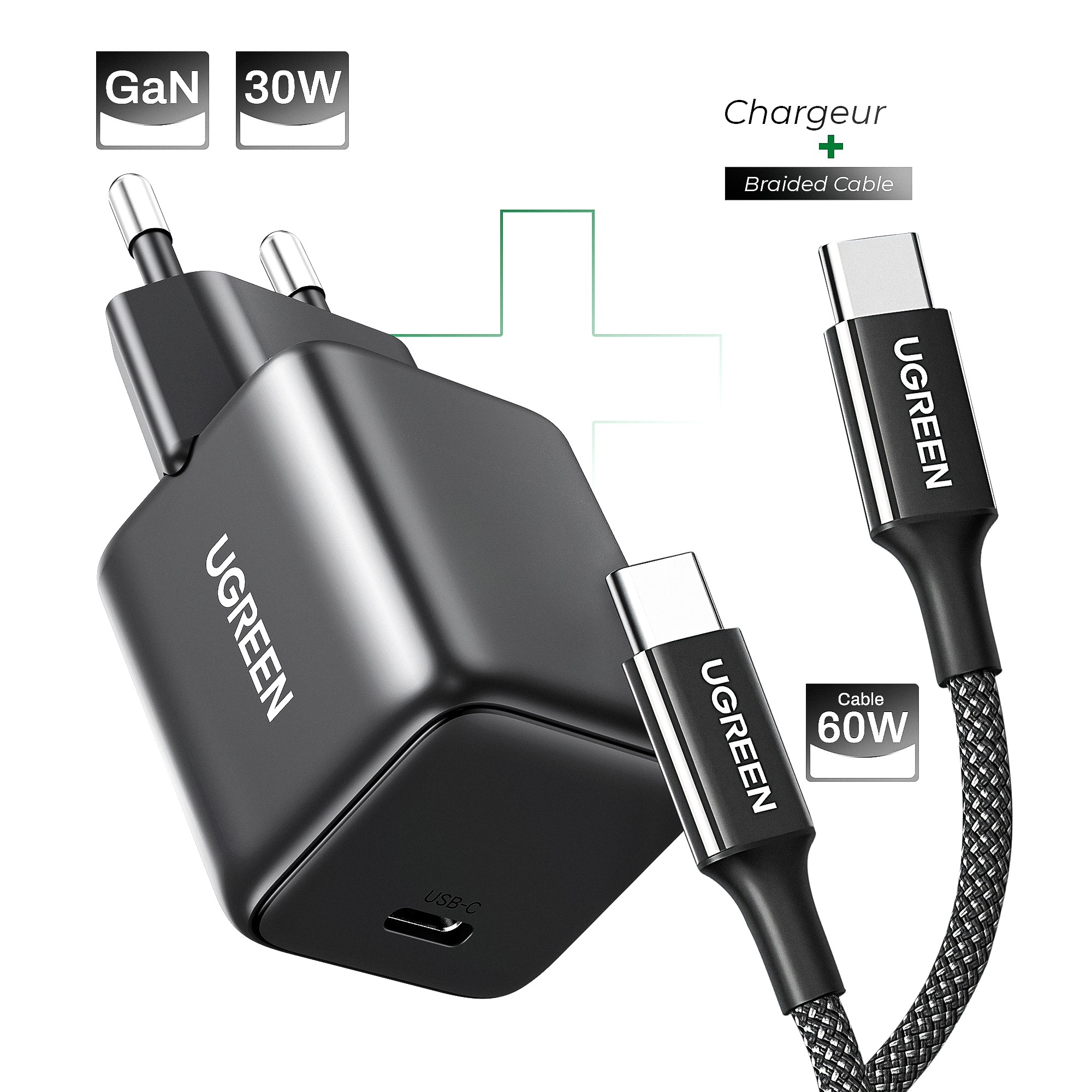 Pack Chargeur GaN 30W + Cable Braide 60W
