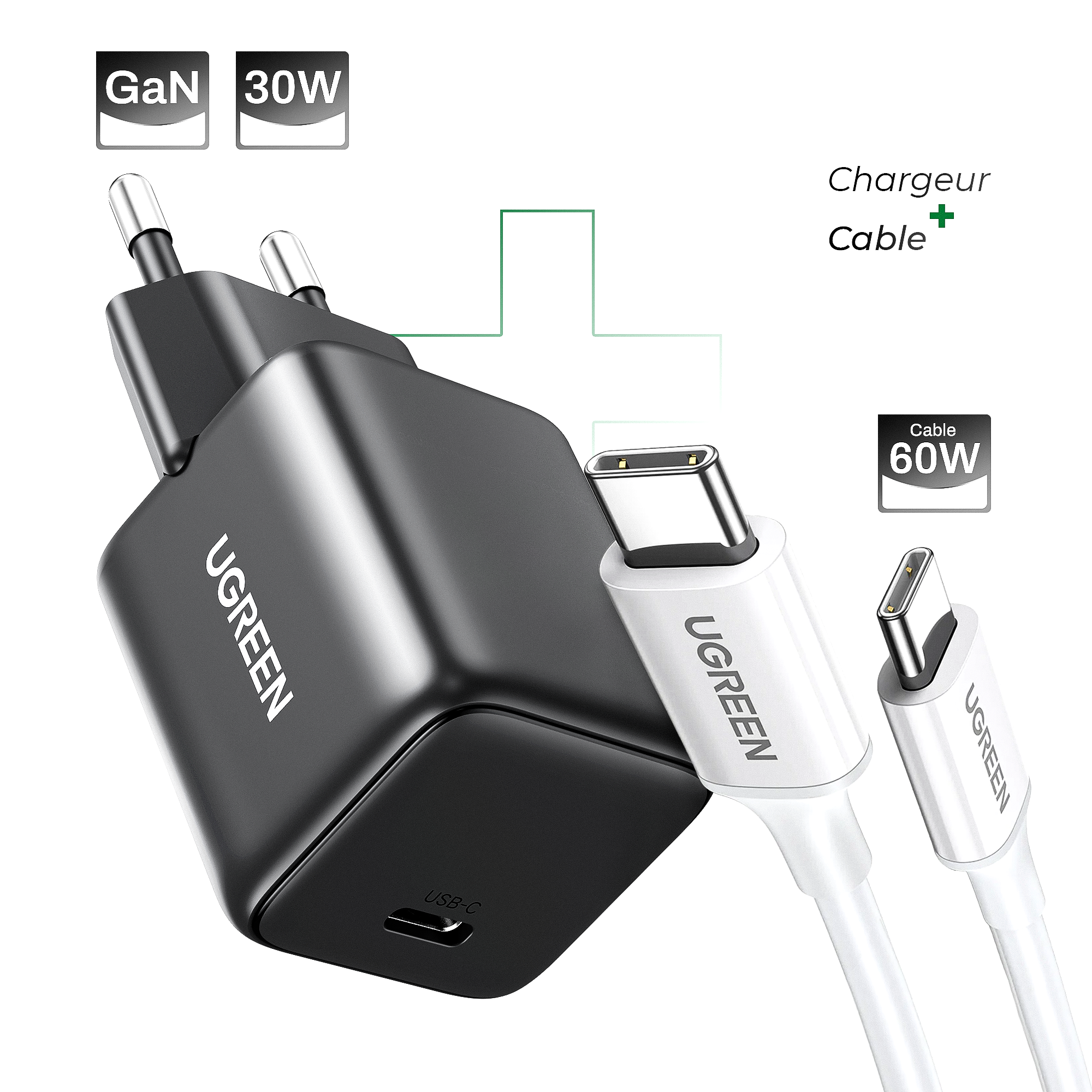 Pack Chargeur GaN 30W +Cable ABS 60W