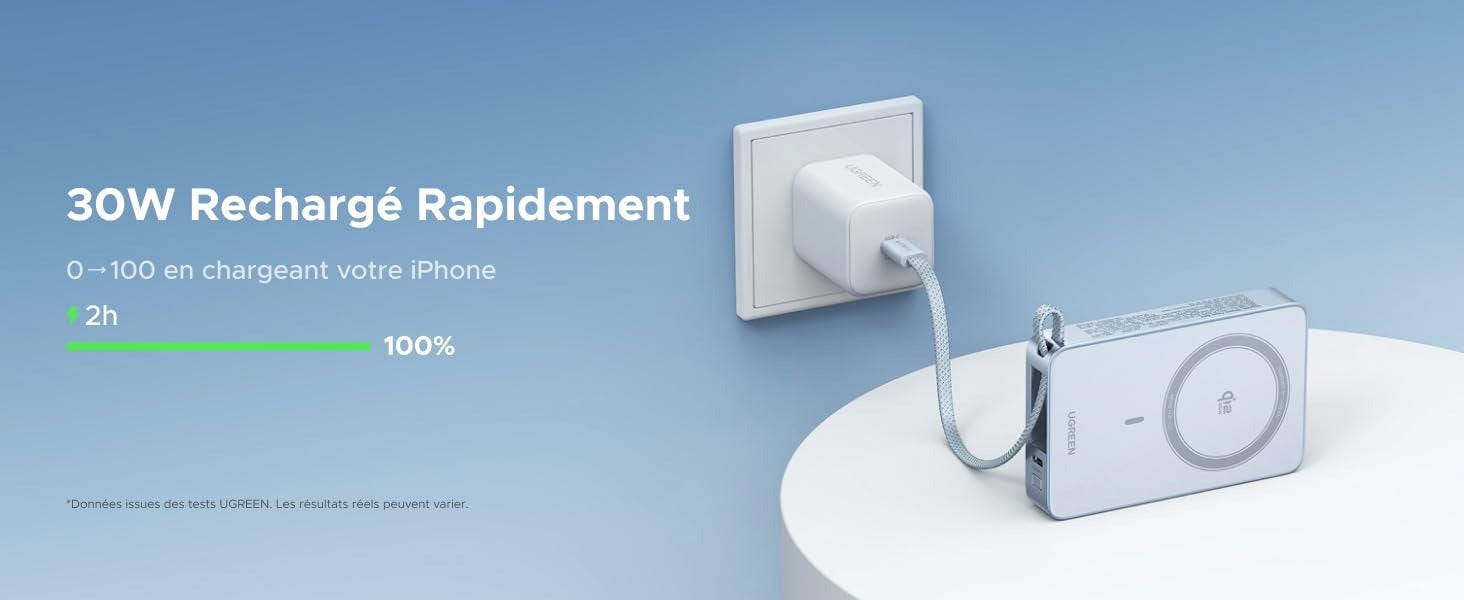 UGREEN MagFlow Batterie Externe Magnétique Sans Fil (10000mAh, Qi2 25W, Compatible MagSafe)