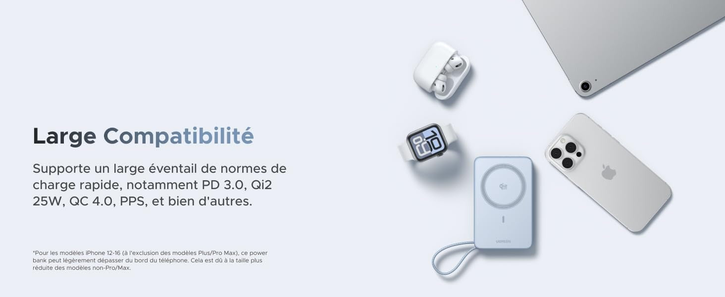 UGREEN MagFlow Batterie Externe Magnétique Sans Fil (10000mAh, Qi2 25W, Compatible MagSafe)