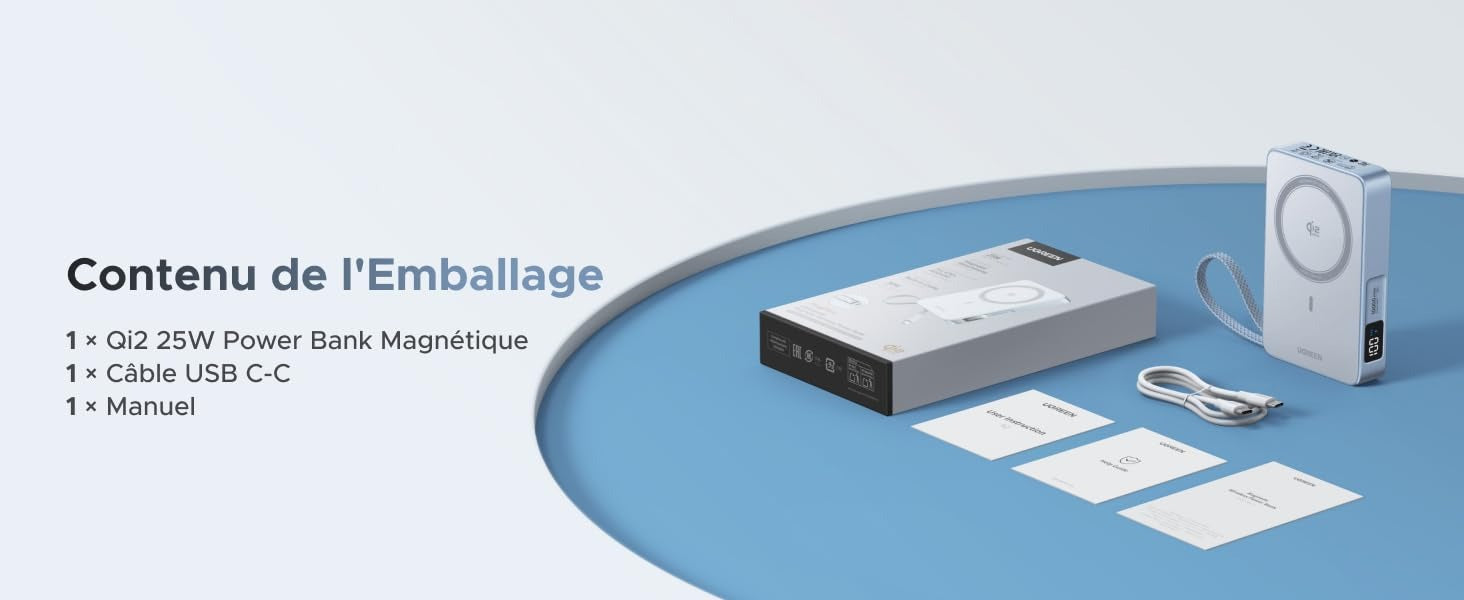 UGREEN MagFlow Batterie Externe Magnétique Sans Fil (10000mAh, Qi2 25W, Compatible MagSafe)