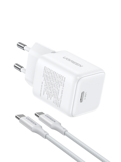 UGREEN GaN 30W Chargeur rapide USB-C + Câble 60W  (White)