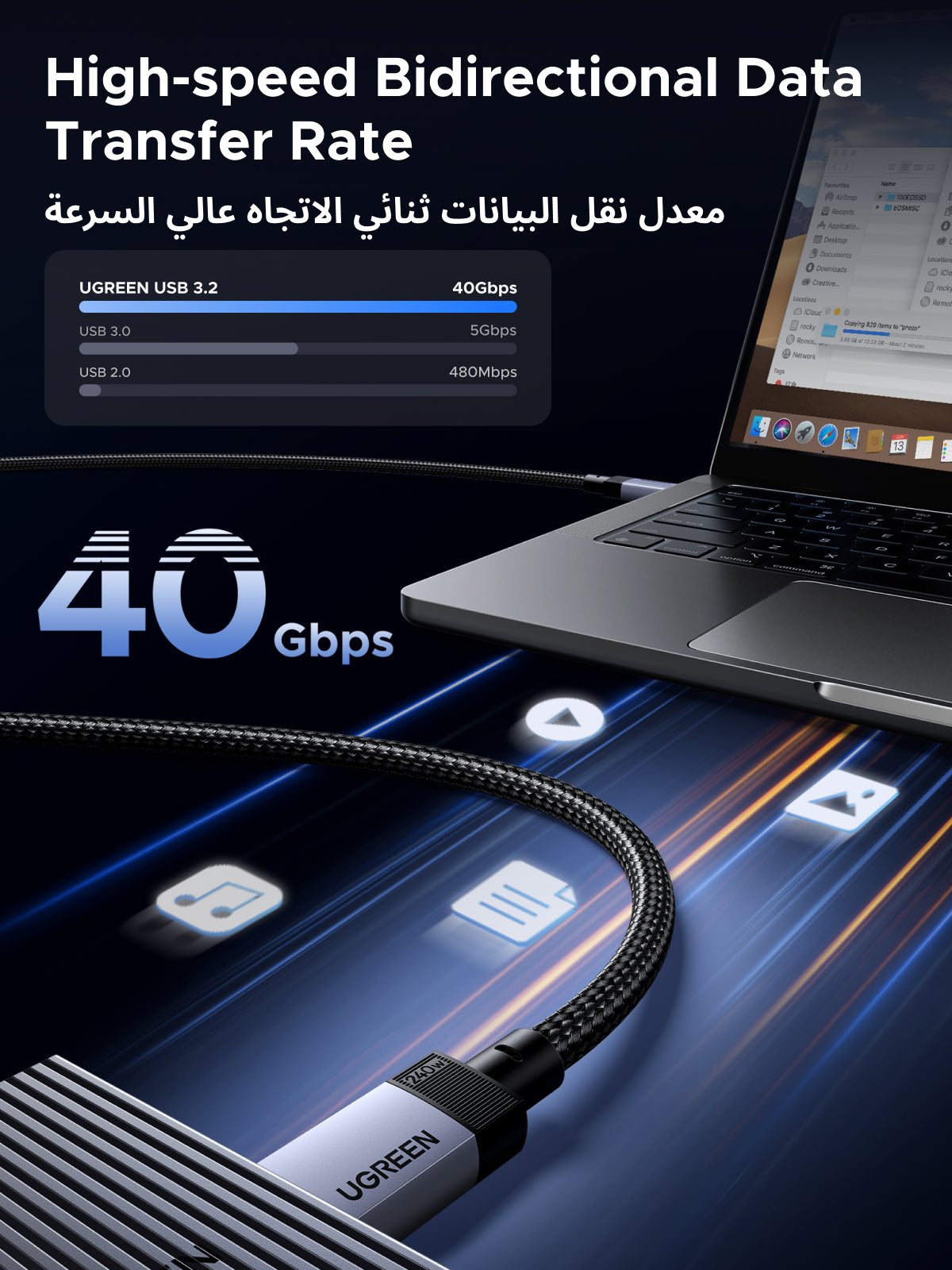 UGREEN Cable Data Transfer 40Gbps USB-C 240W Gen3