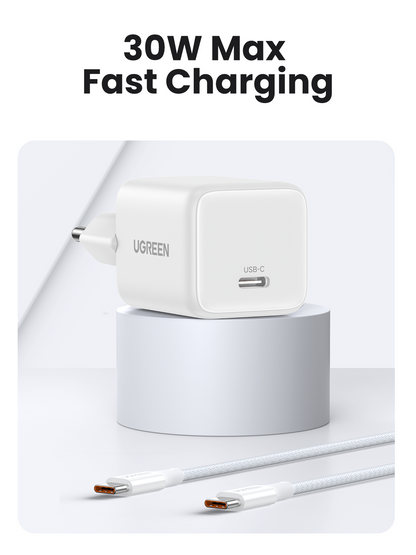 UGREEN GaN 30W Chargeur rapide USB-C + Câble 60W  (White)