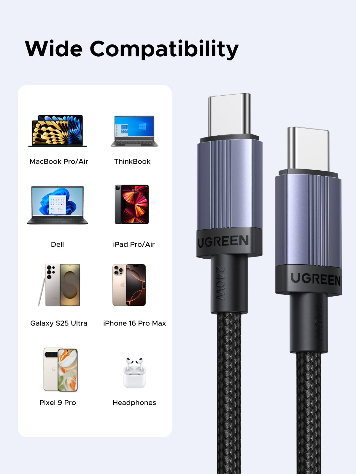 UGREEN USB-C to USB-C PD Cable 240W BLACK 1M