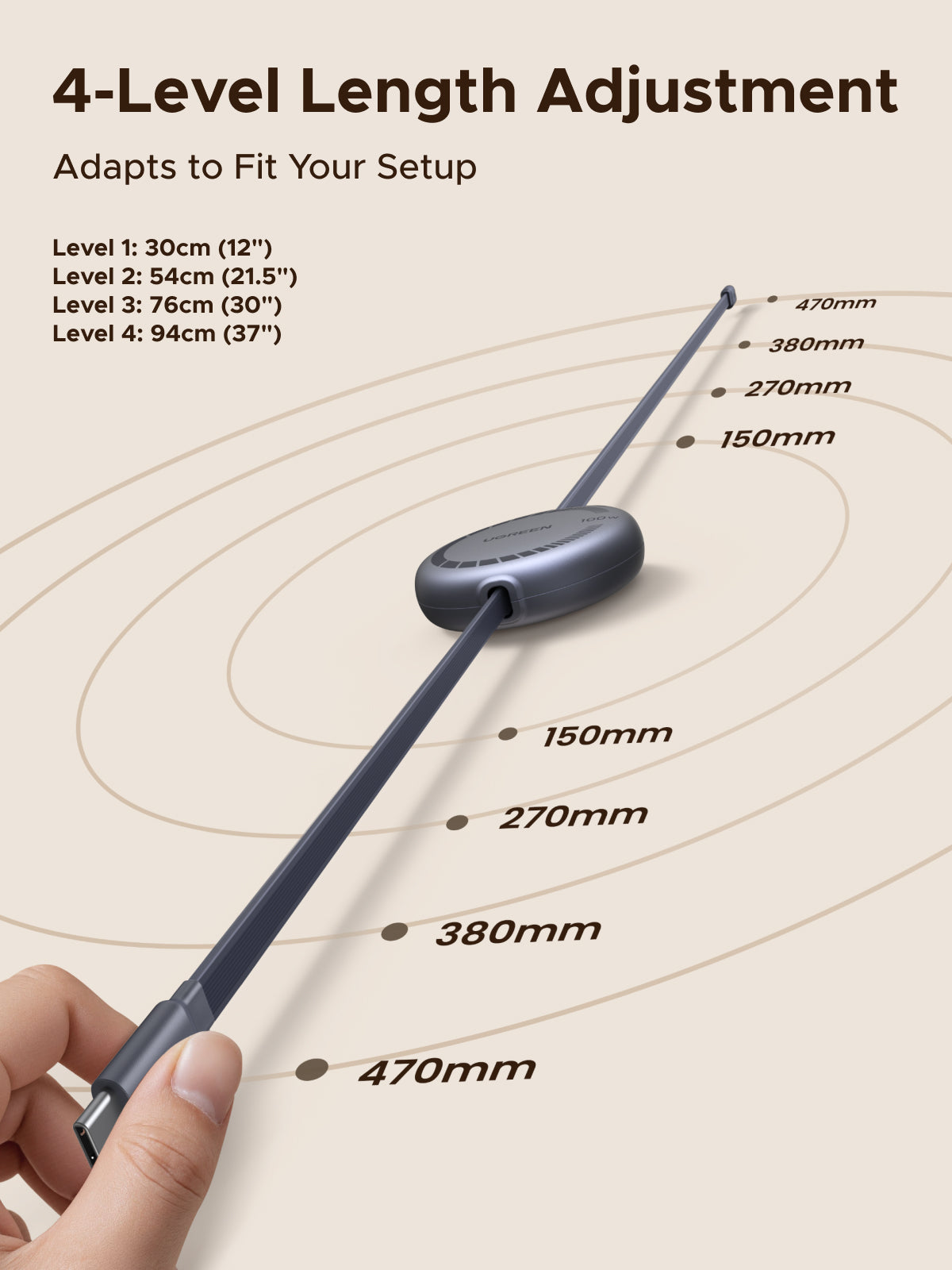 UGREEN USB-C to USB-C PD Retractable Cable 100W GRAY 1M