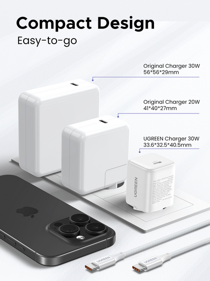 UGREEN GaN 30W Chargeur rapide USB-C + Câble 60W  (White)