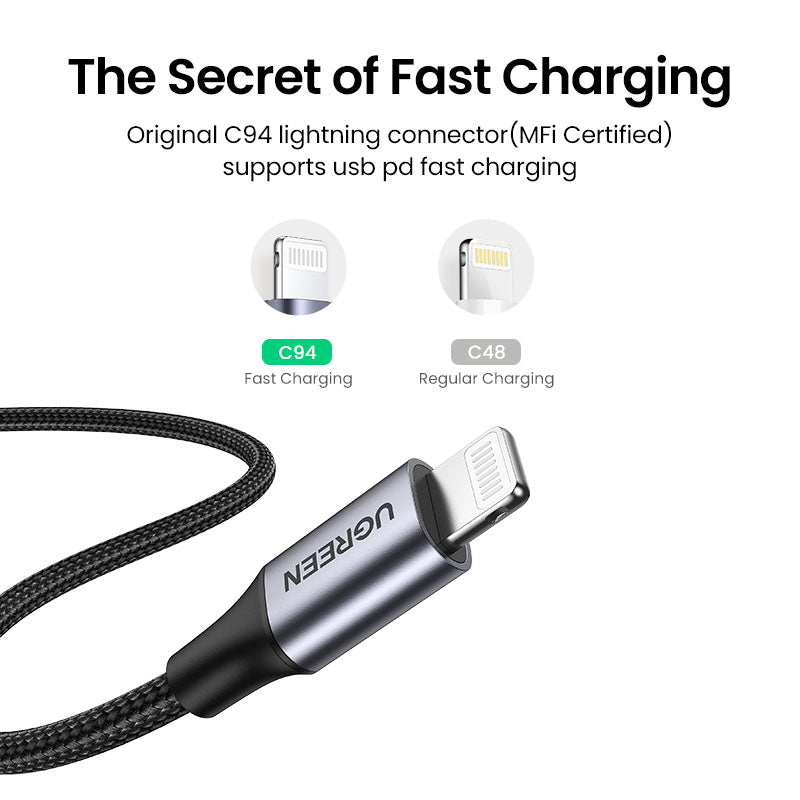 UGREEN Cable USB-C to Lightning Braided Certifié Apple MFi