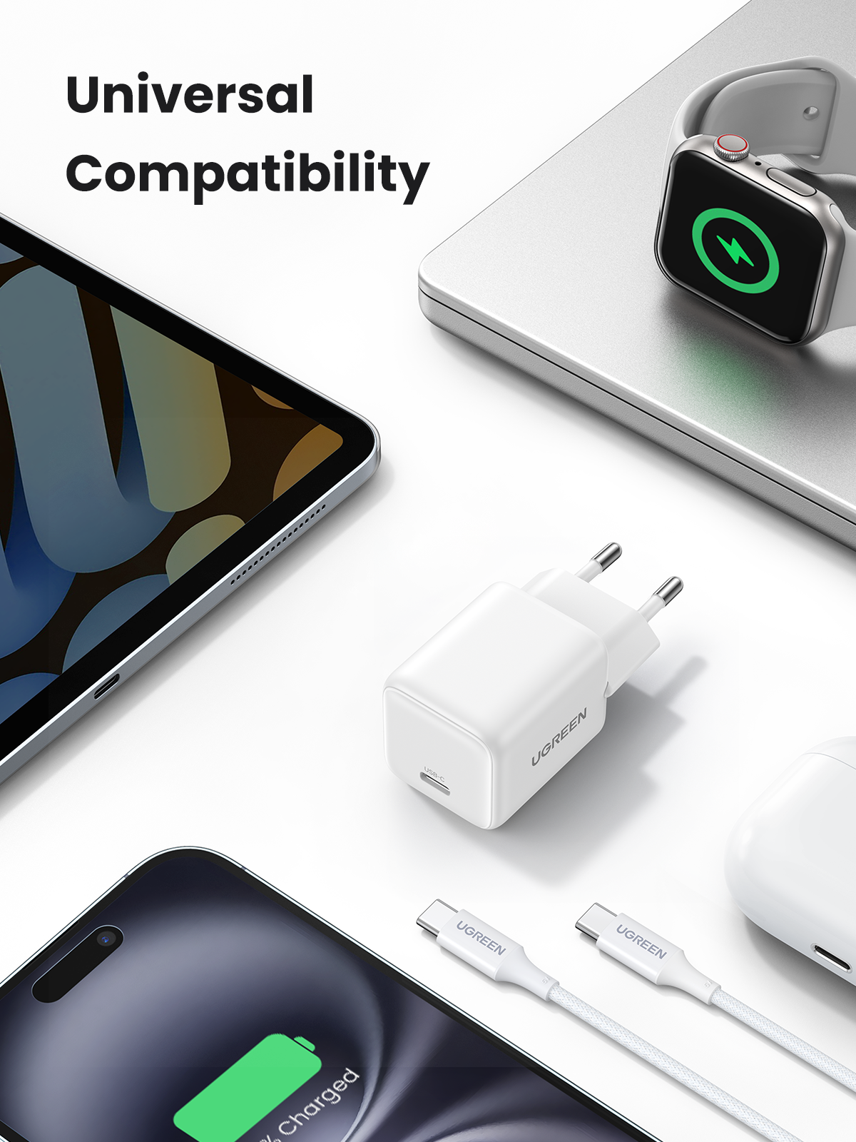 UGREEN GaN 30W Chargeur rapide USB-C + Câble 60W  (White)
