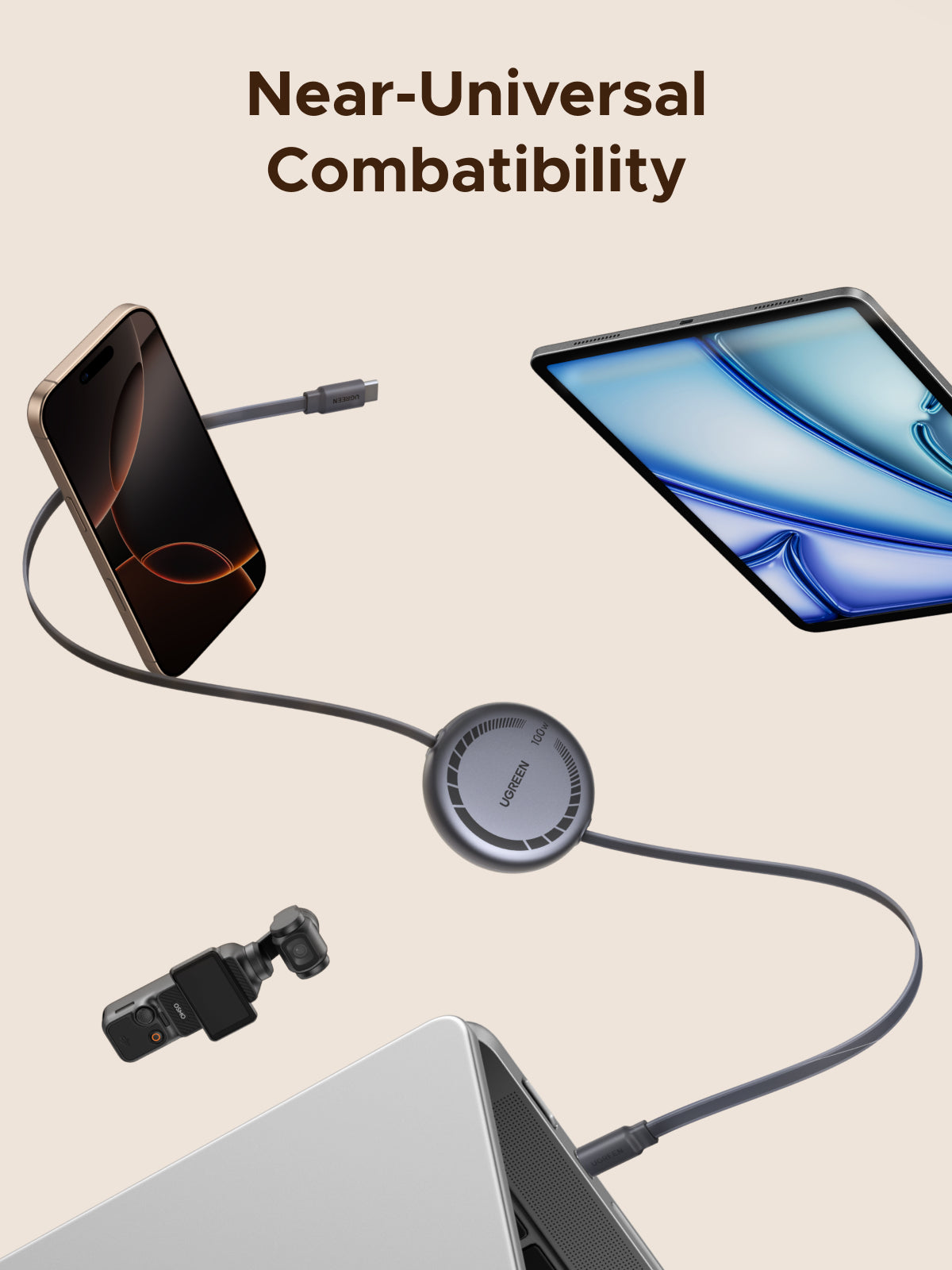 UGREEN USB-C to USB-C PD Retractable Cable 100W GRAY 1M