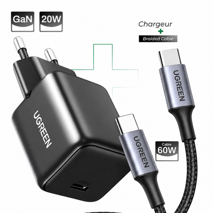 Pack Chargeur GaN 20W + Cable Braide 60W