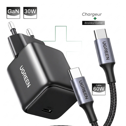 Pack Chargeur GaN 30W + Cable Braide 60W