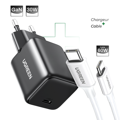 Pack Chargeur GaN 30W +Cable ABS 60W
