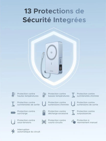 UGREEN MagFlow Batterie Externe Magnétique Sans Fil (10000mAh, Qi2 25W, Compatible MagSafe)
