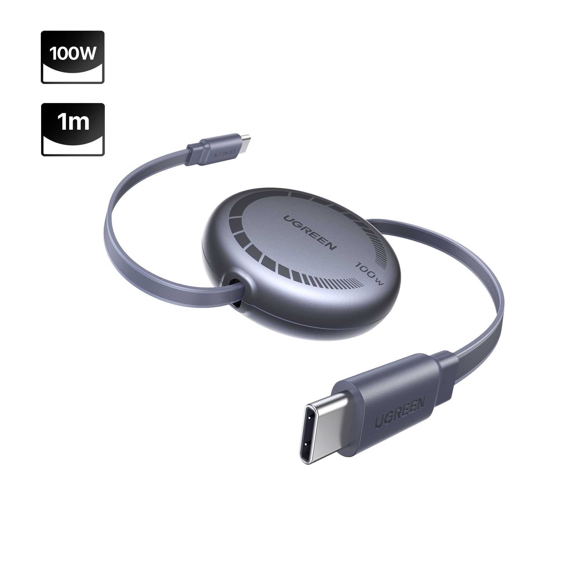 UGREEN USB-C to USB-C PD Retractable Cable 100W GRAY 1M